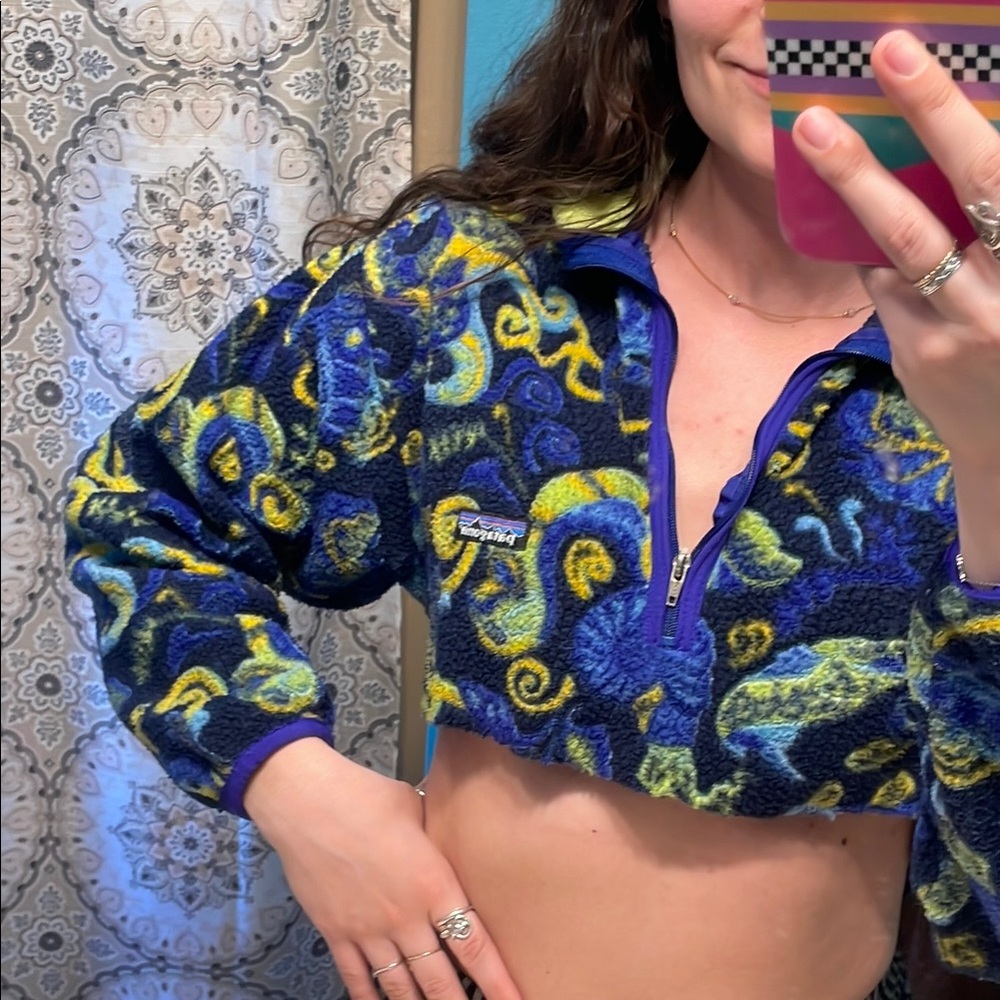 Patagonia Blue and Yellow Women's Fleece Top